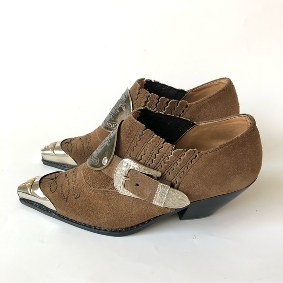 Marley of London Brown Suede Metal Snip Toe Booties (RARE Vintage) - Picture 3 of 12